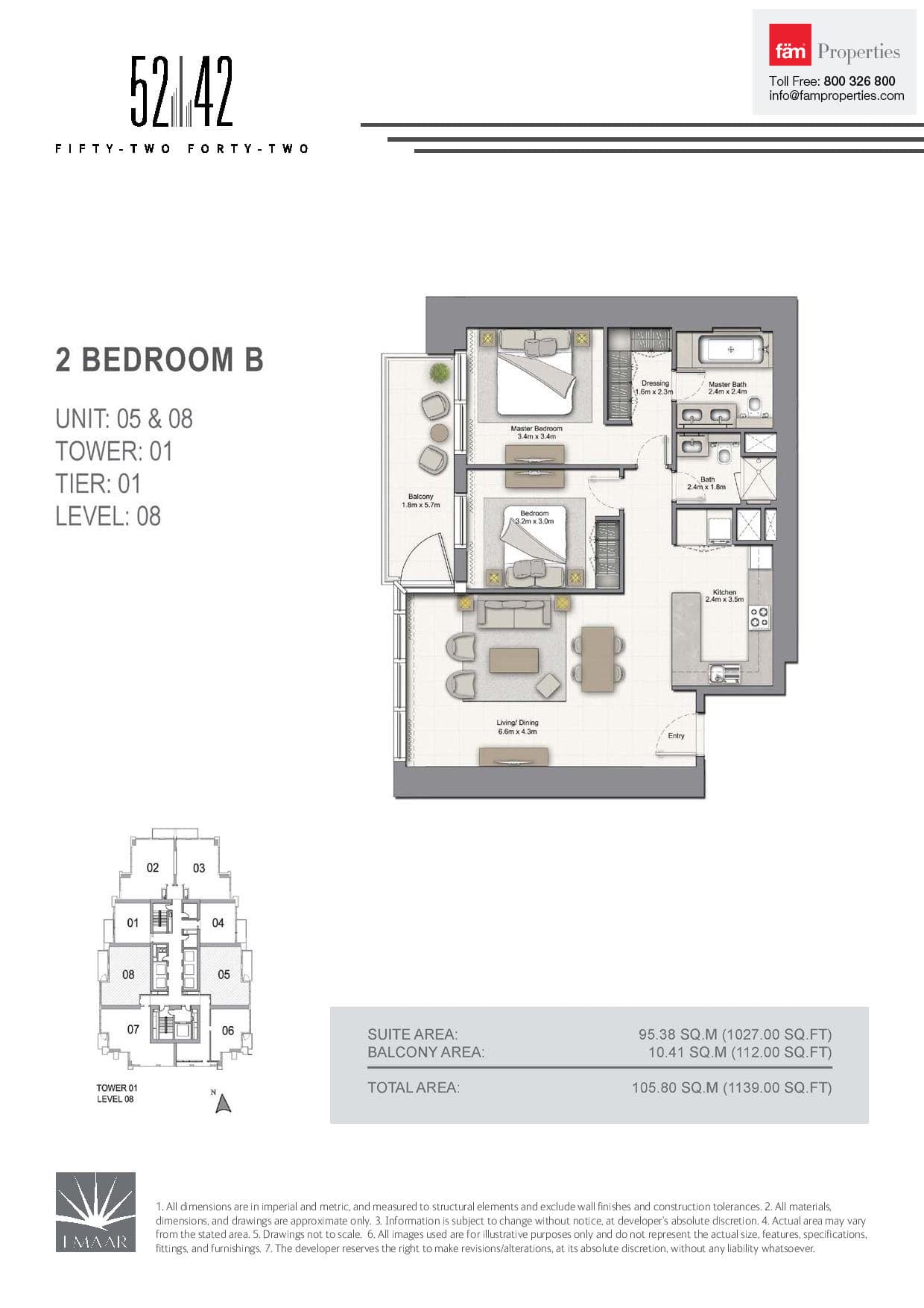 5242 Tower 1, 2-Bed Floor Plan, type: 2 Bedroom B