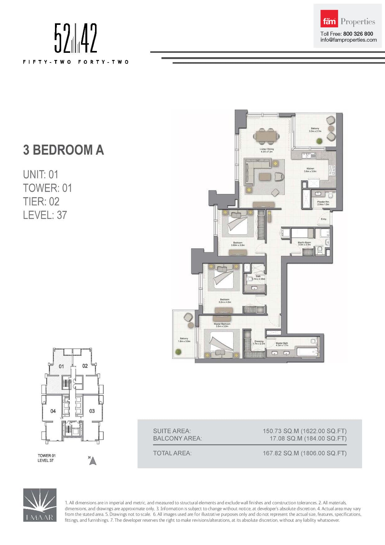 5242 Tower 1, 3-Bed Floor Plan, type: 3 Bedroom A