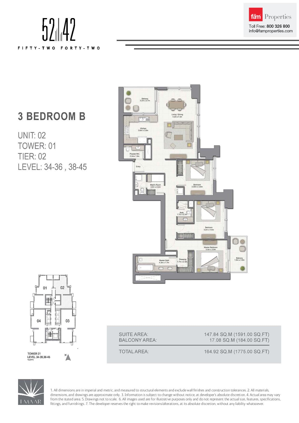 5242 Tower 1, 3-Bed Floor Plan, type: 3 Bedroom B