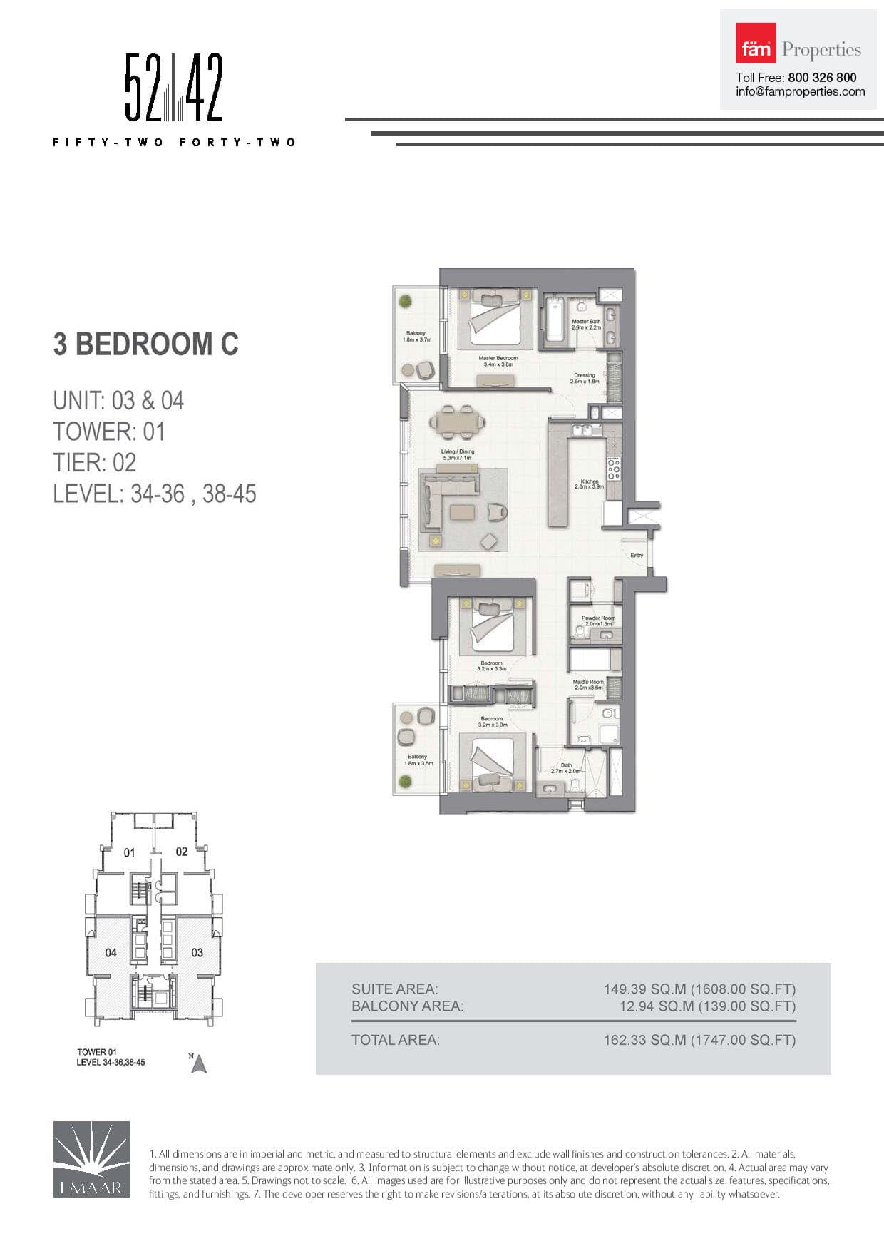 5242 Tower 1, 3-Bed Floor Plan, type: 3 Bedroom C