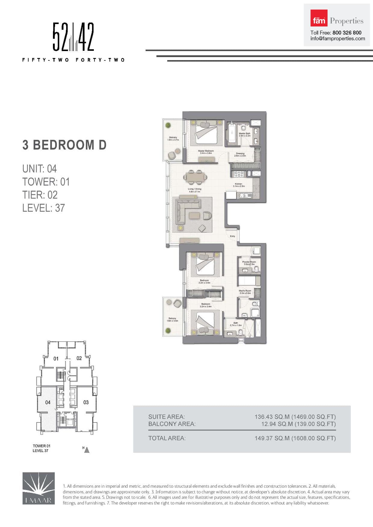 5242 Tower 1, 3-Bed Floor Plan, type: 3 Bedroom D