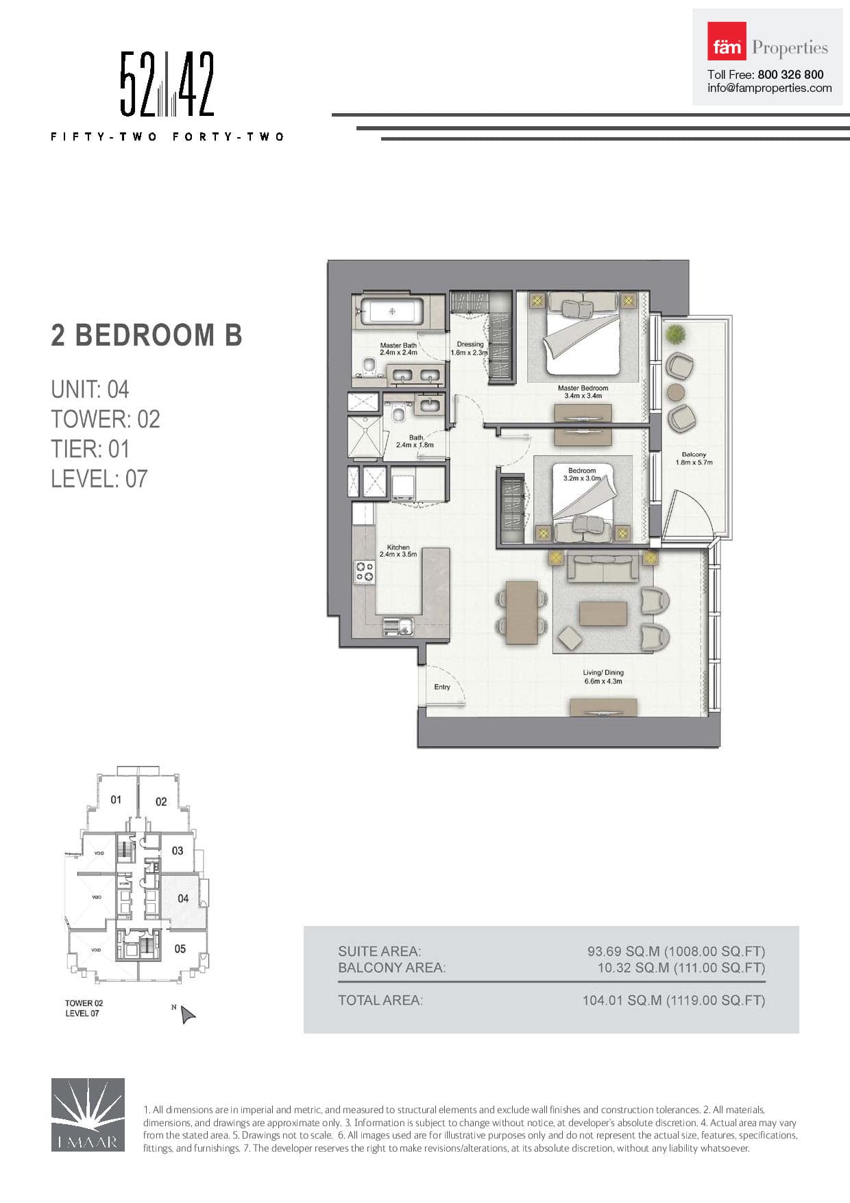 5242 Tower 2, 2-Bed Floor Plan, type: 2 Bedroom B