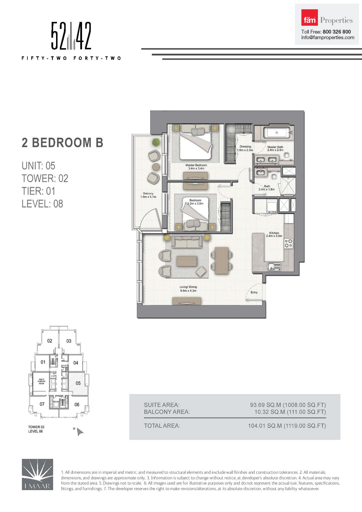 5242 Tower 2, 2-Bed Floor Plan, type: 2 Bedroom B