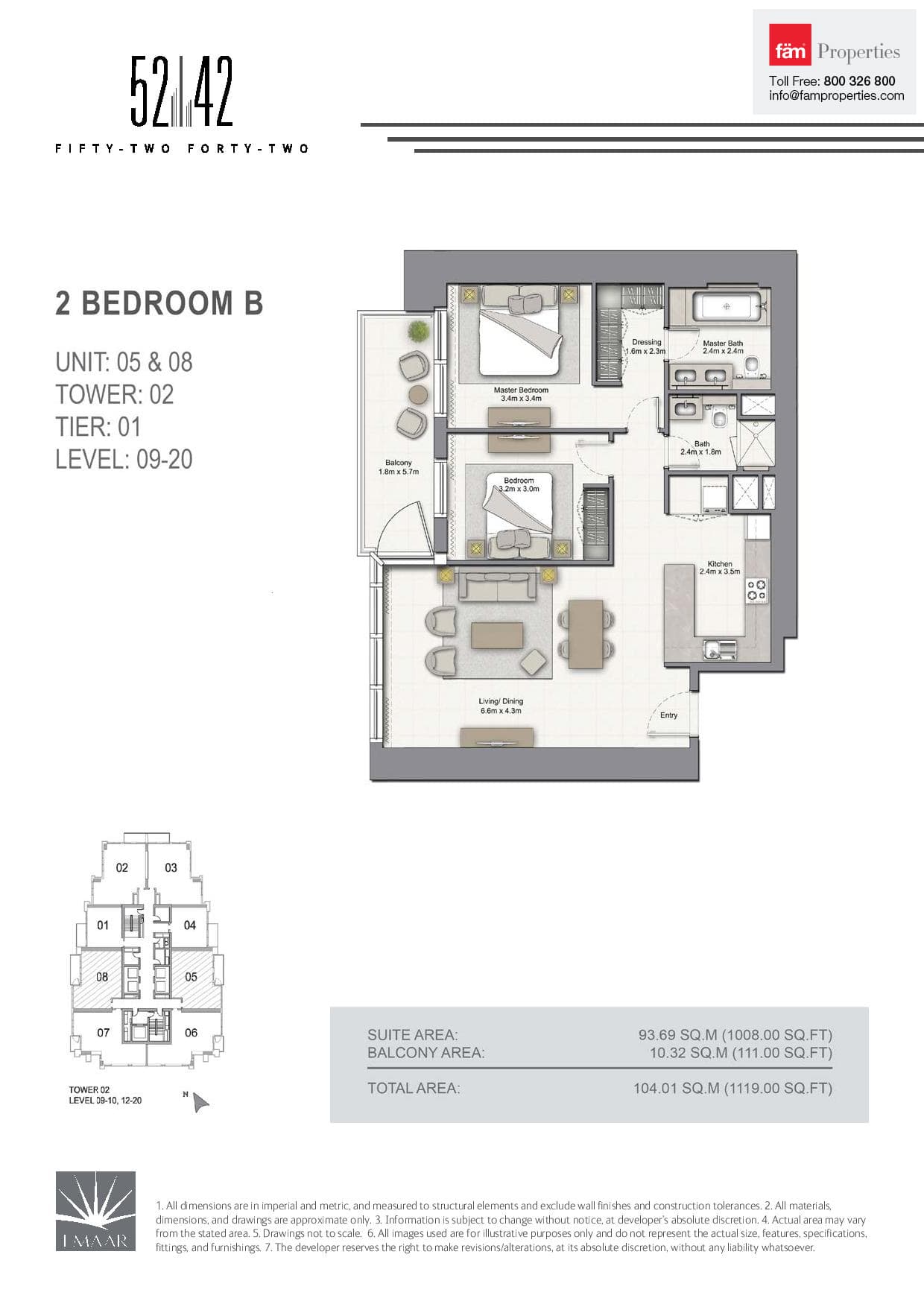 5242 Tower 2, 2-Bed Floor Plan, type: 2 Bedroom B