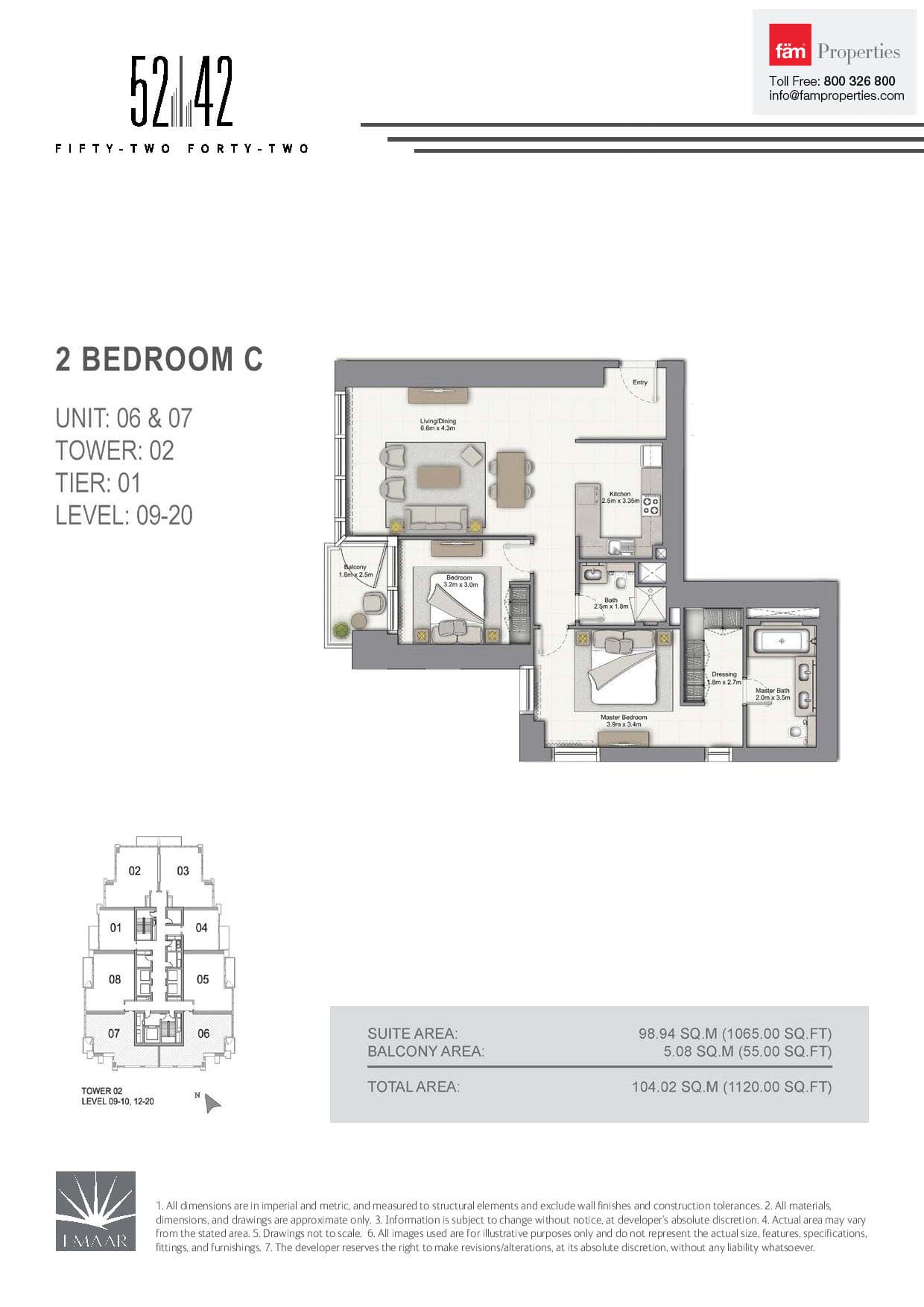 5242 Tower 2, 2-Bed Floor Plan, type: 2 Bedroom C