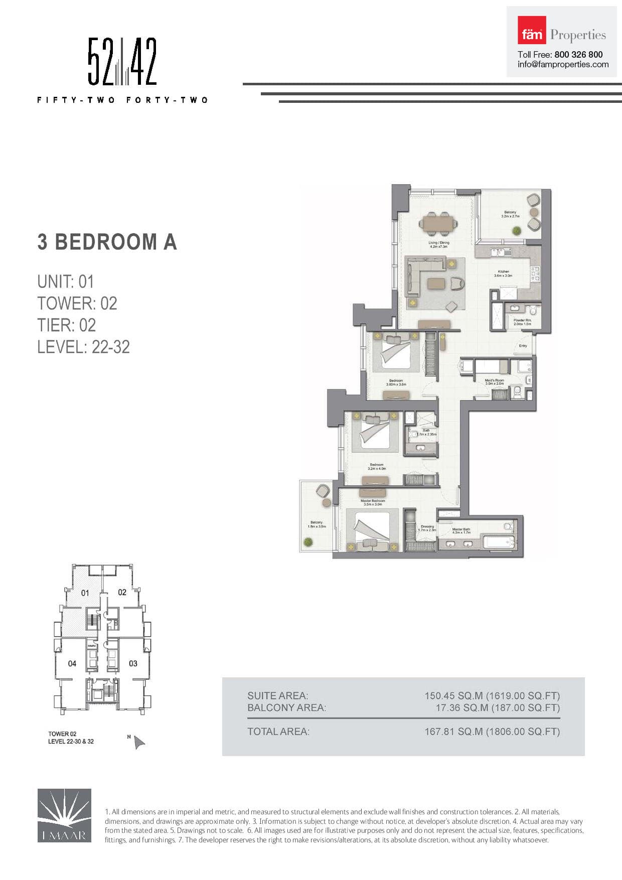 5242 Tower 2, 3-Bed Floor Plan, type: 3 Bedroom A