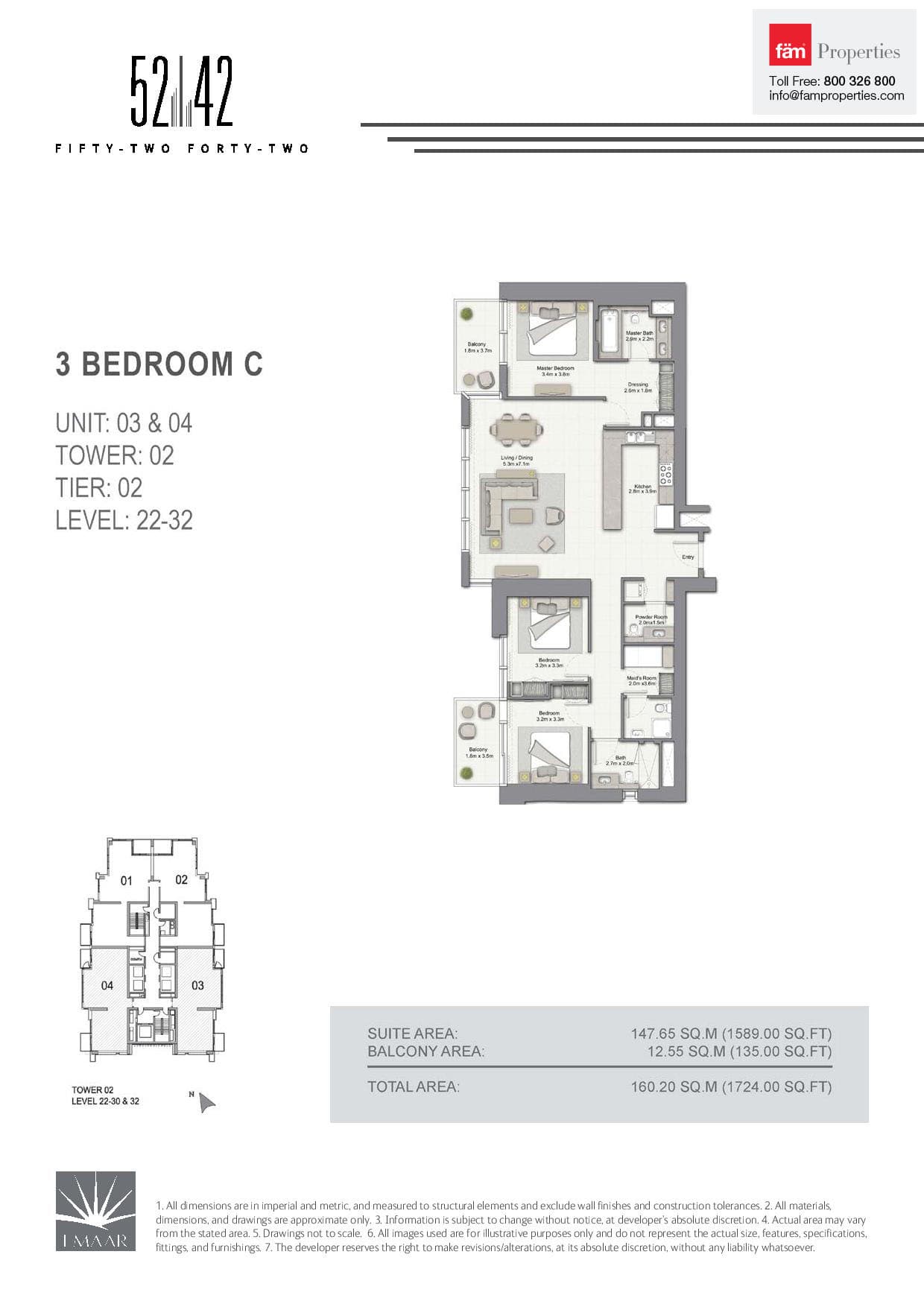 5242 Tower 2, 3-Bed Floor Plan, type: 3 Bedroom C