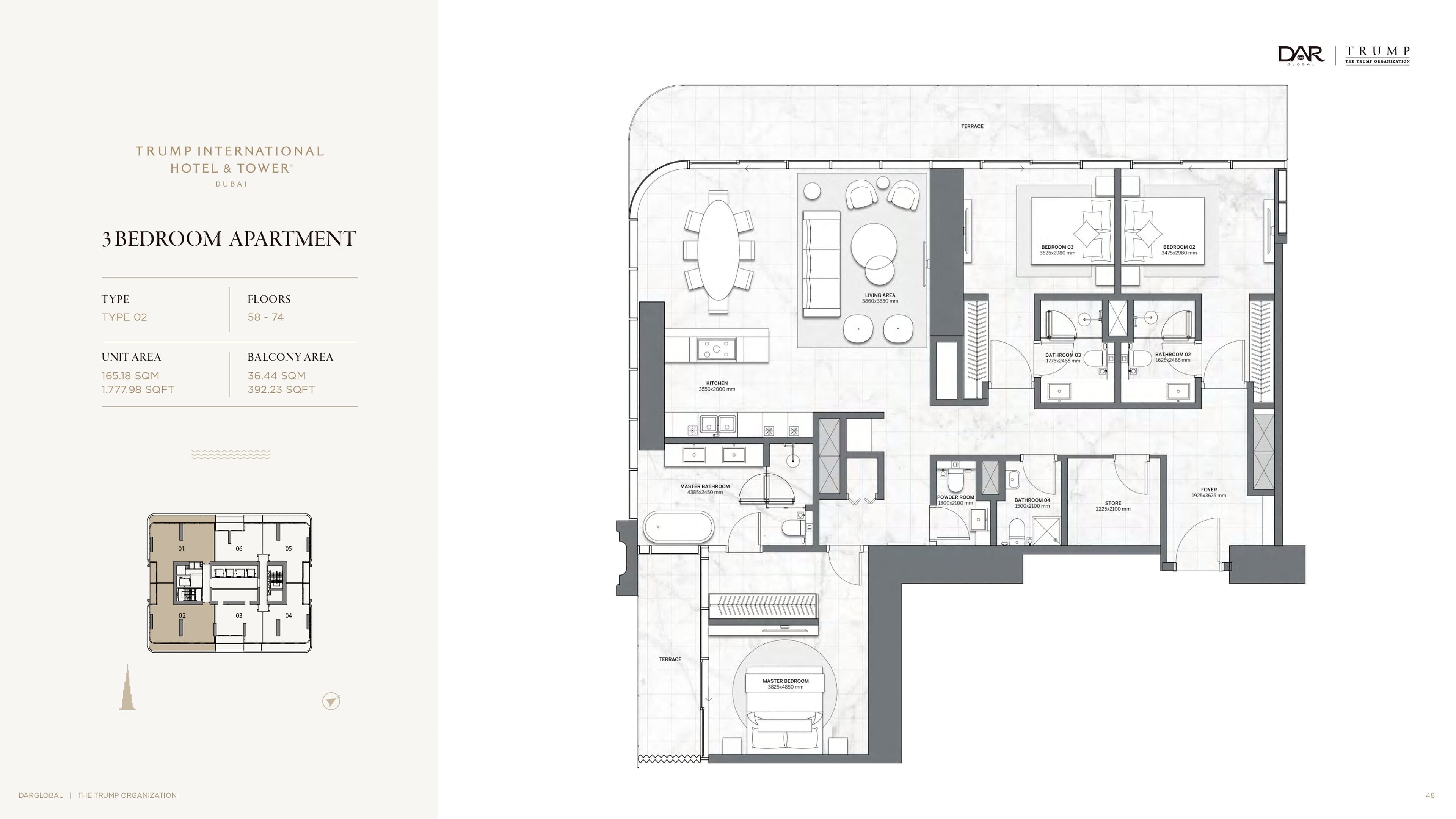 Trump Tower, 3-Bed Floor Plan, type: 3 Bed