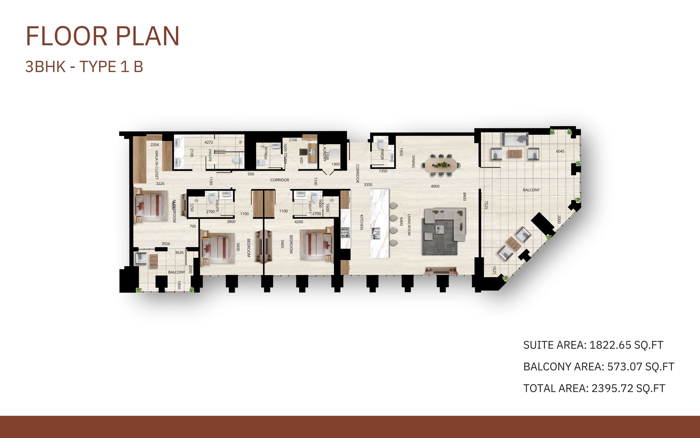 Tura Residence, 3-Bed Floor Plan, type: