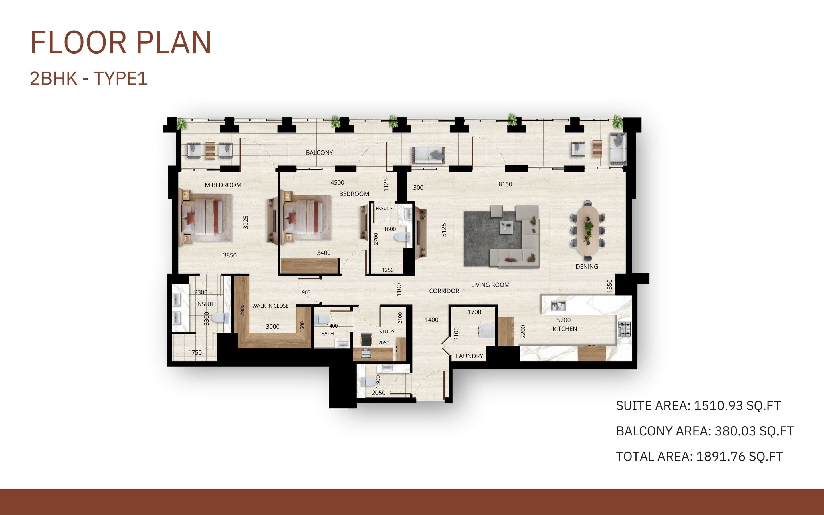 Tura Residence, 2-Bed Floor Plan, type: