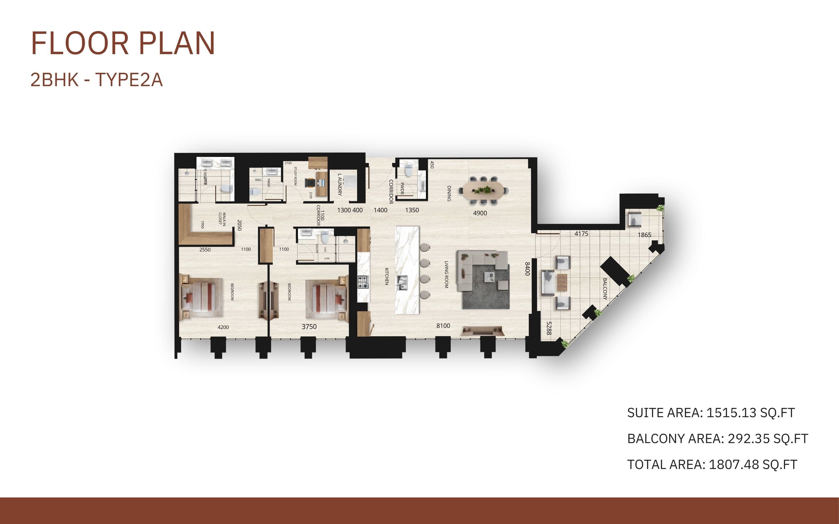 Tura Residence, 2-Bed Floor Plan, type: