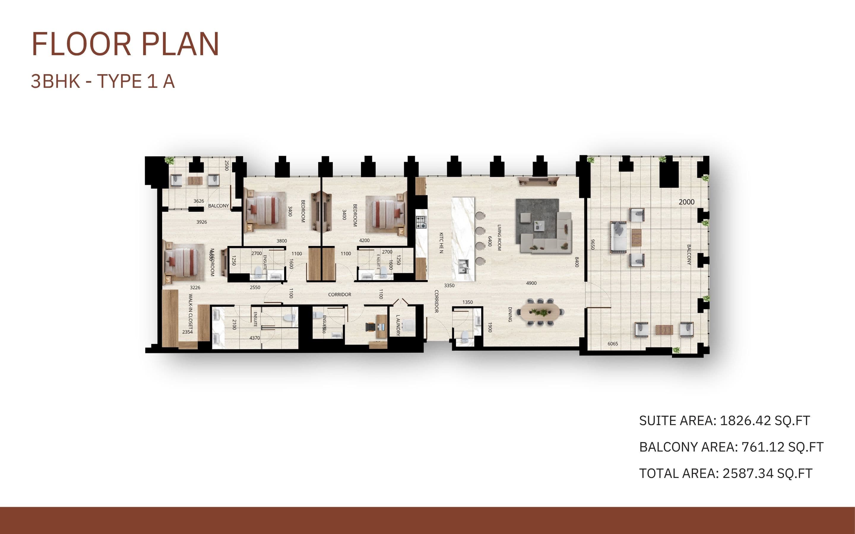 Tura Residence, 3-Bed Floor Plan, type: