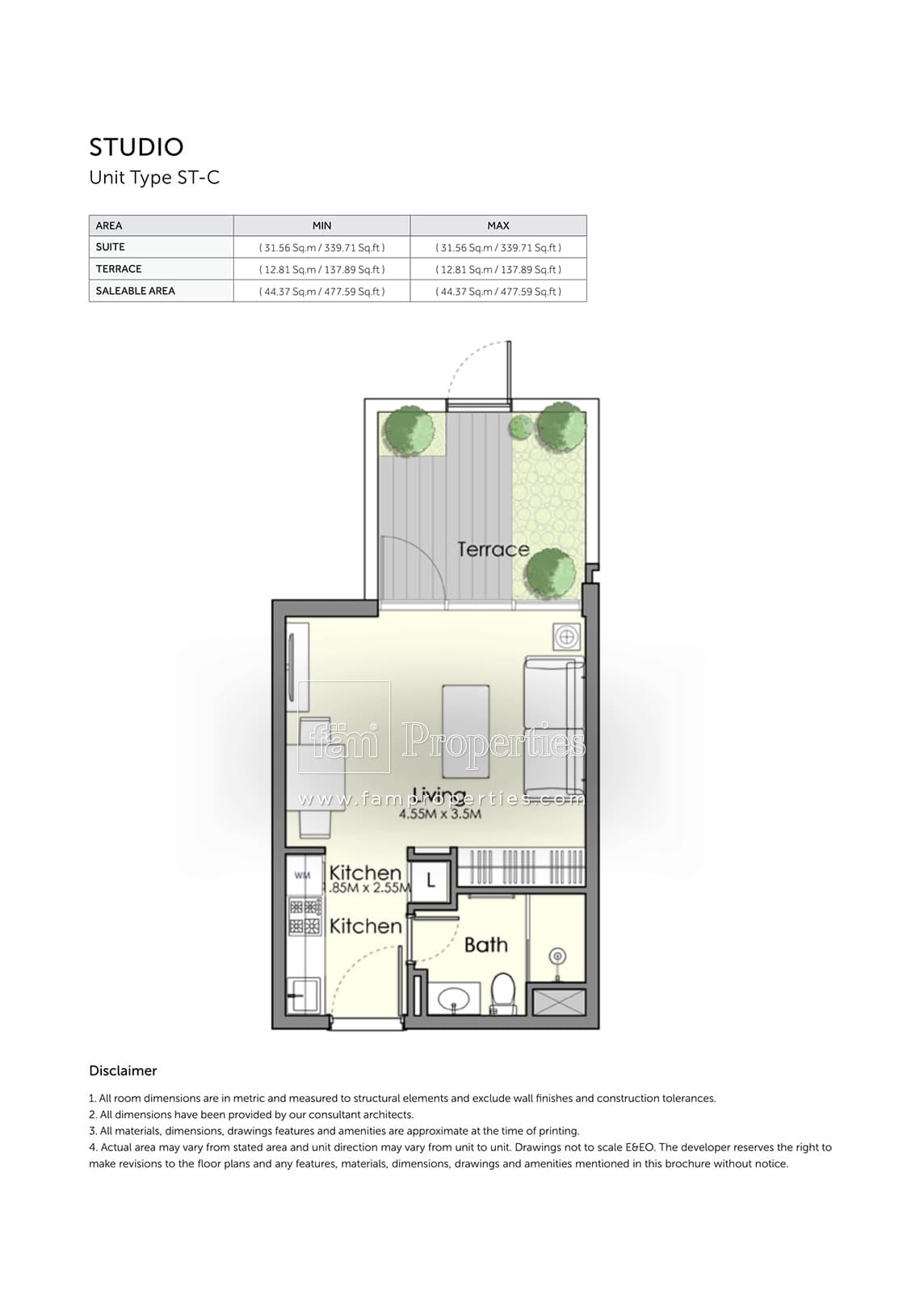 UNA Apartments, 0-Bed Floor Plan, type: Studio