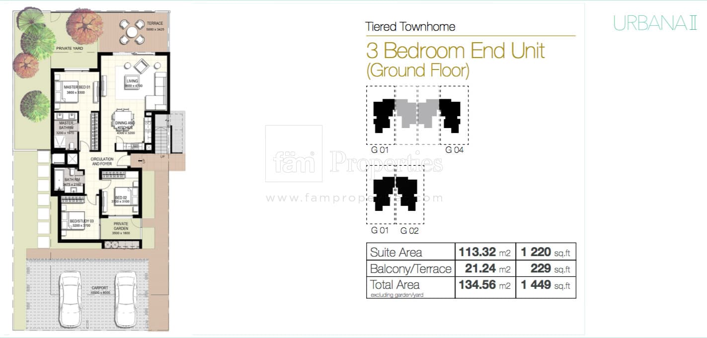 URBANA II, 3-Bed Floor Plan, type: 3 Bedroom