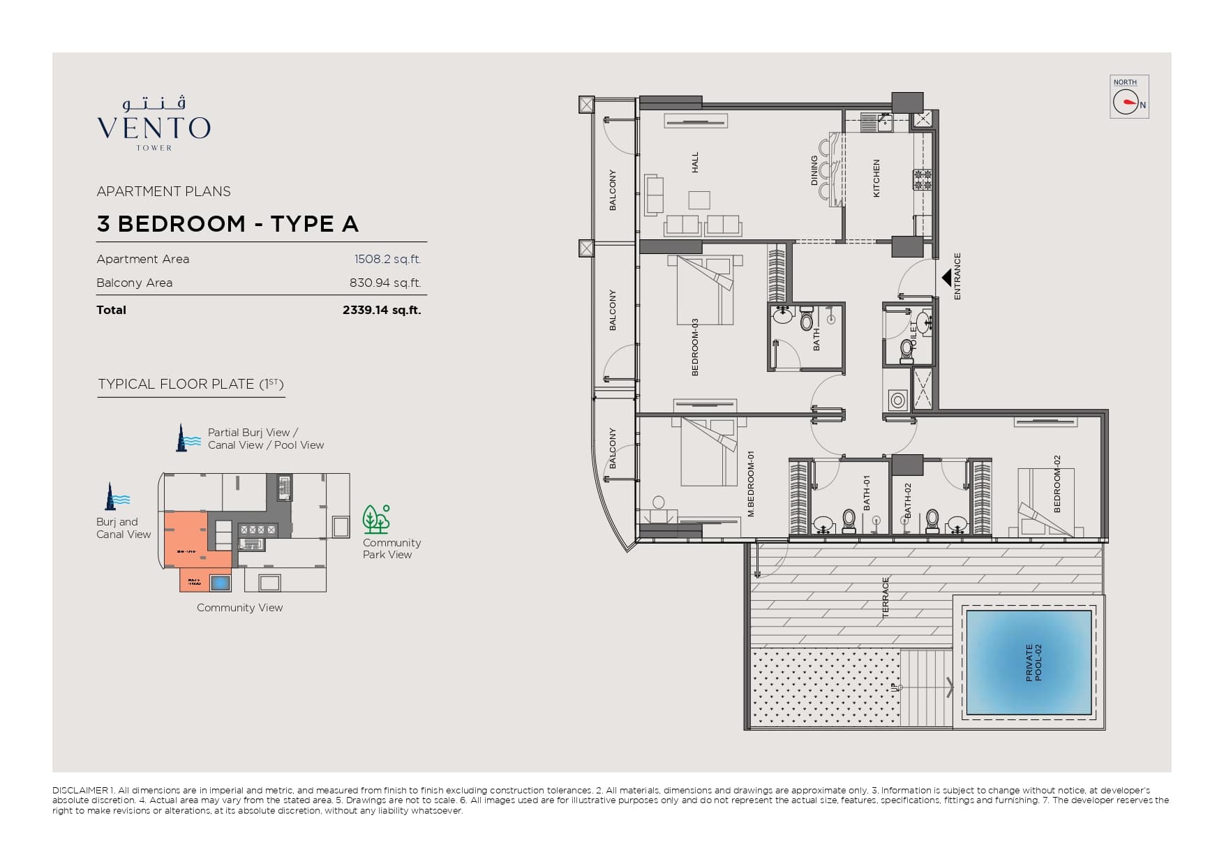 Vento Tower, 3-Bed Floor Plan, type: 3BD - Type A