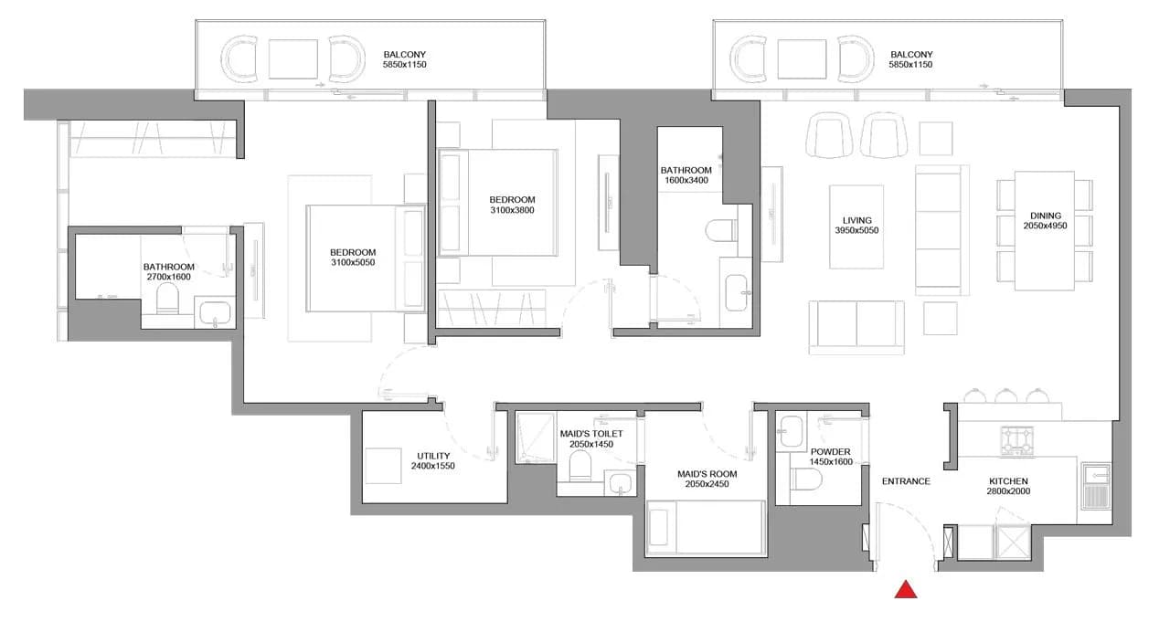 Verde by Sobha, 2-Bed Floor Plan, type:
