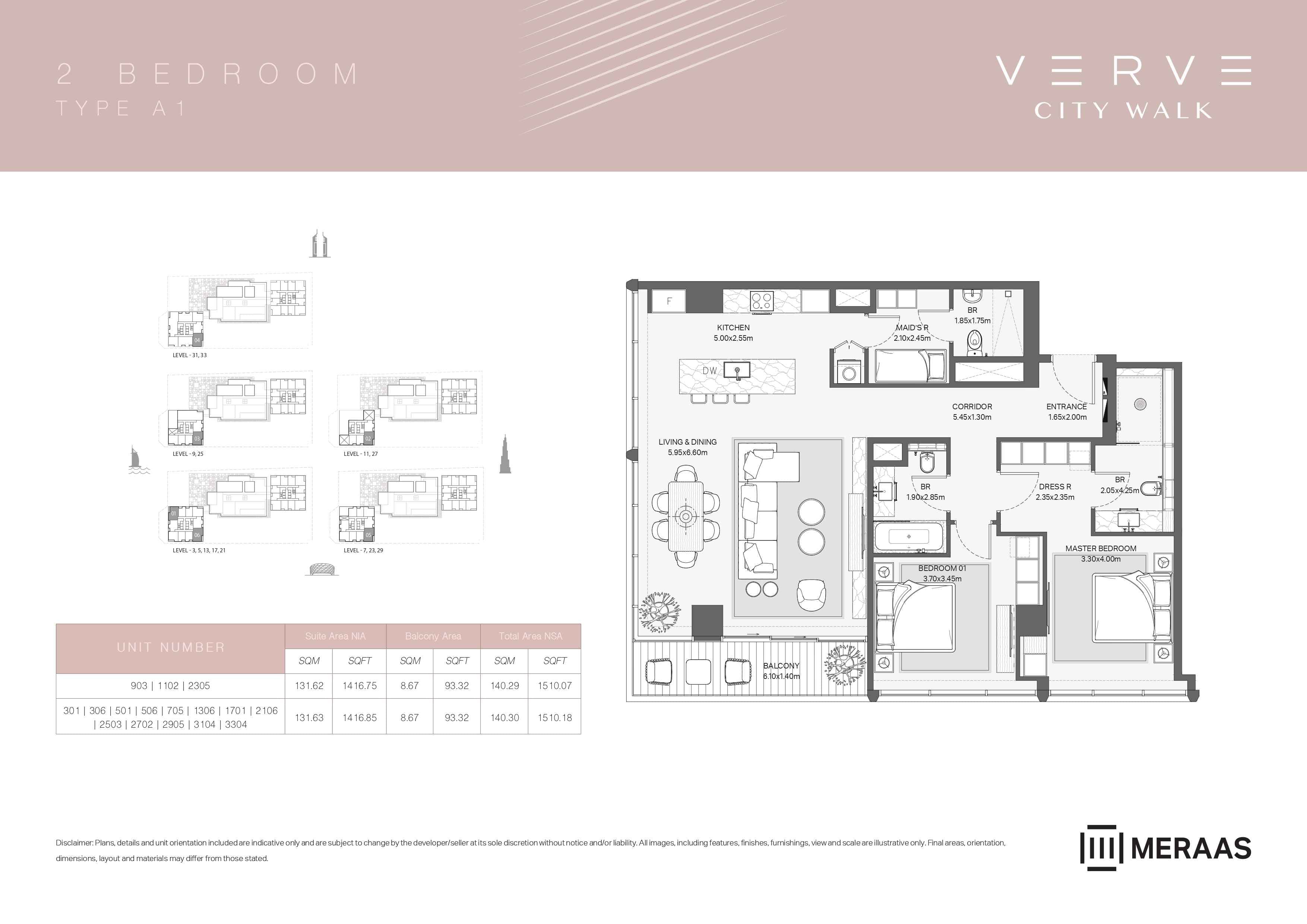 Verve City Walk - Tower A, 2-Bed Floor Plan, type: Tower A - 2BR - A1