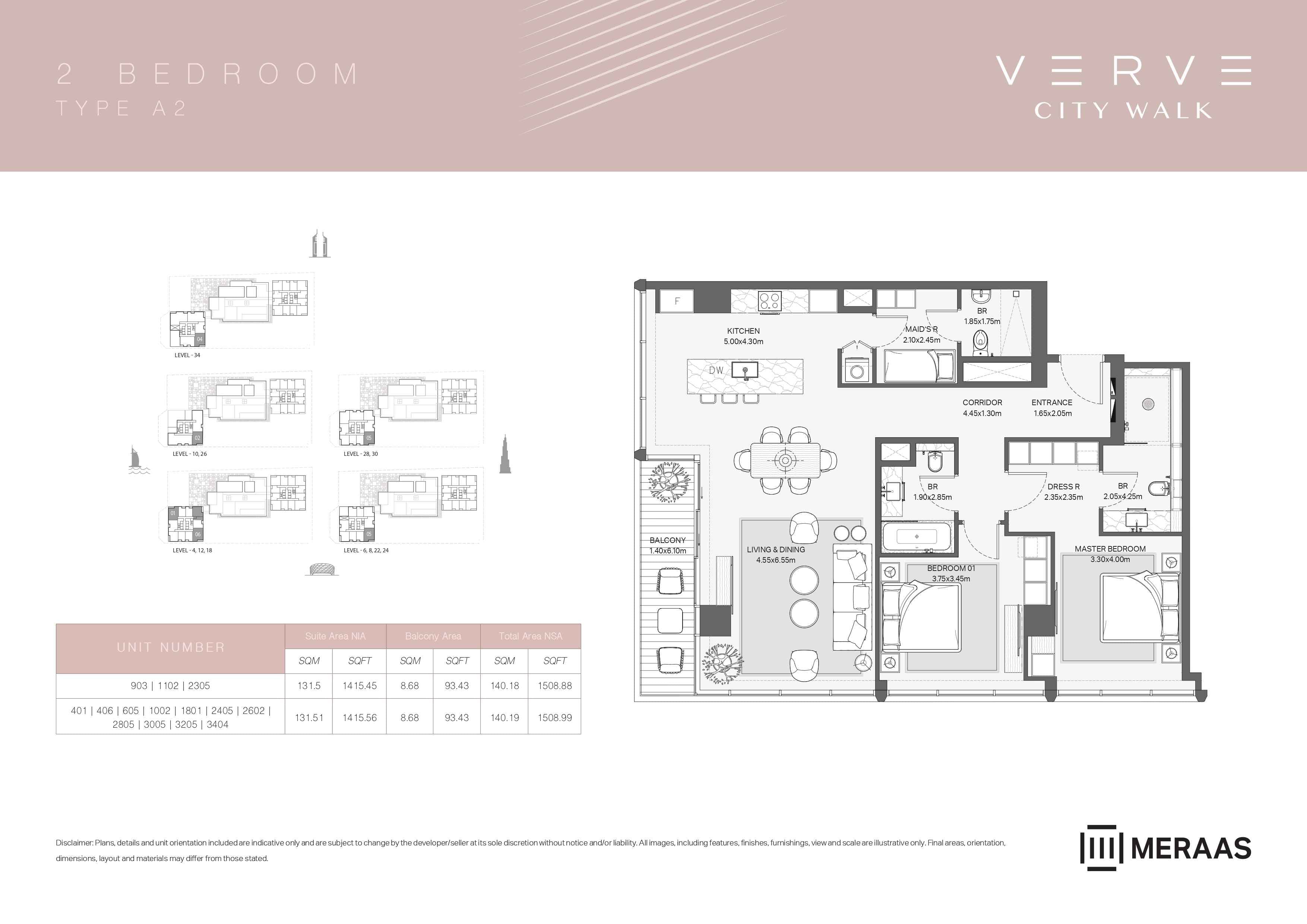 Verve City Walk - Tower A, 2-Bed Floor Plan, type: Tower A - 2BR - A2