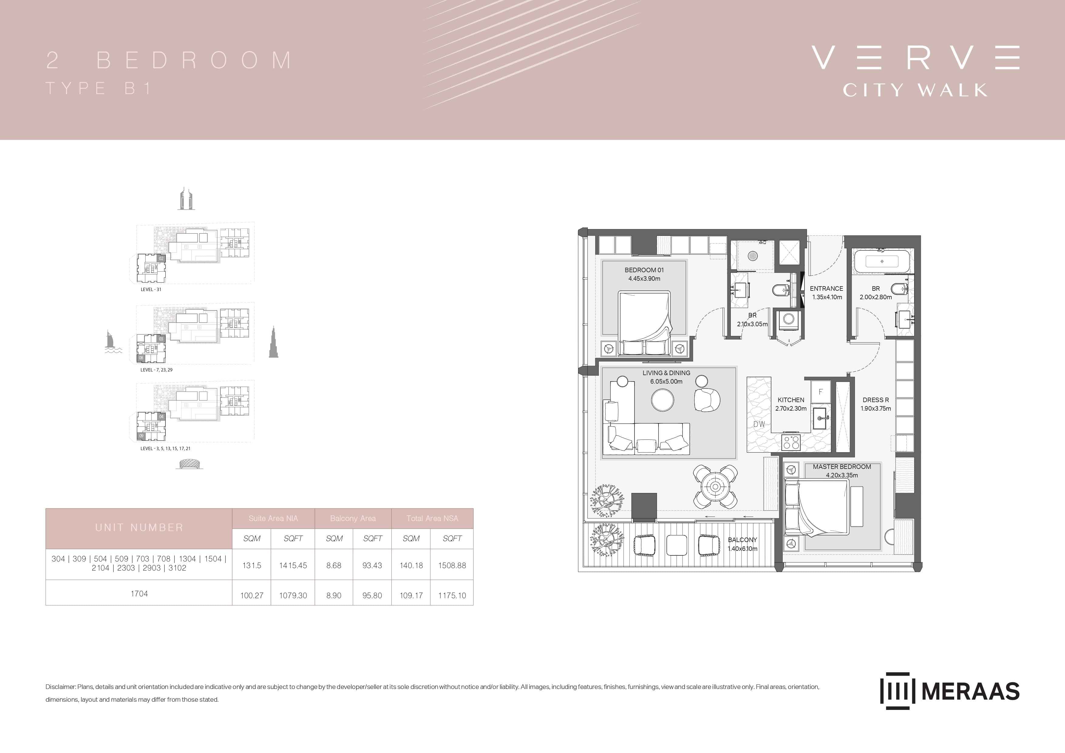 Verve City Walk - Tower A, 2-Bed Floor Plan, type: Tower A - 2BR - B1