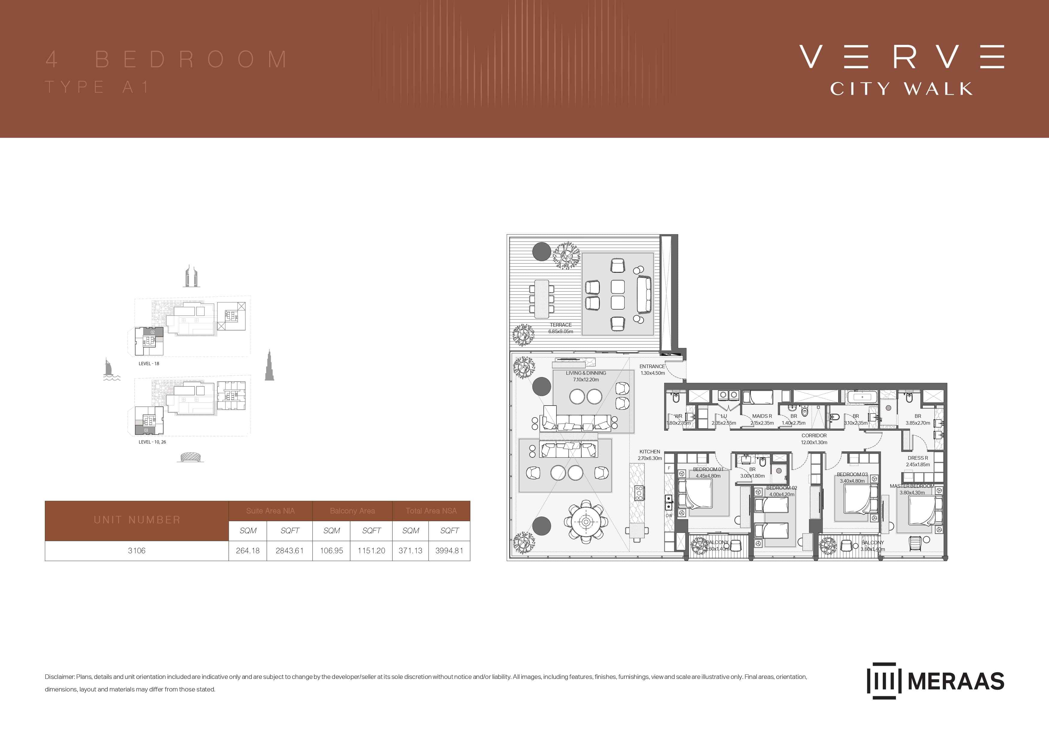 Verve City Walk - Tower A, 4-Bed Floor Plan, type: Tower A - 4BR - A1