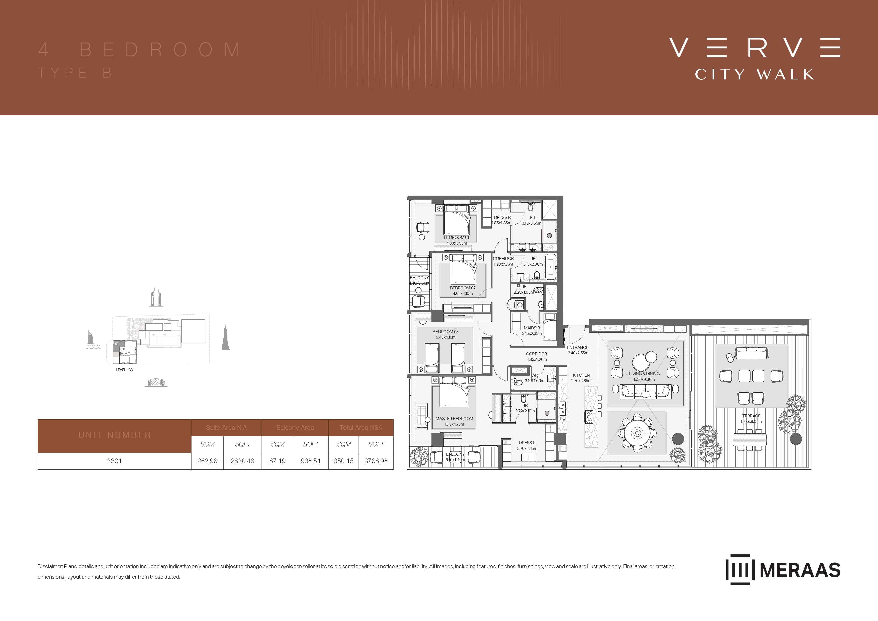Verve City Walk - Tower A, 4-Bed Floor Plan, type: Tower A - 4BR - B