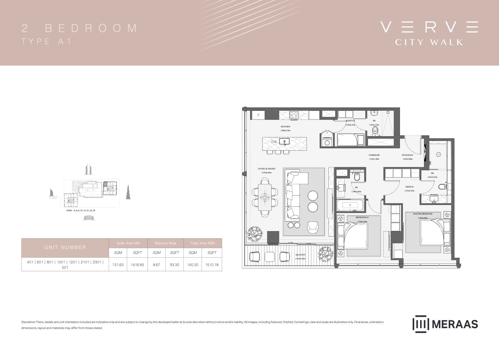 Verve City Walk - Tower A, 2-Bed Floor Plan, type: Tower B - 2BR - A1