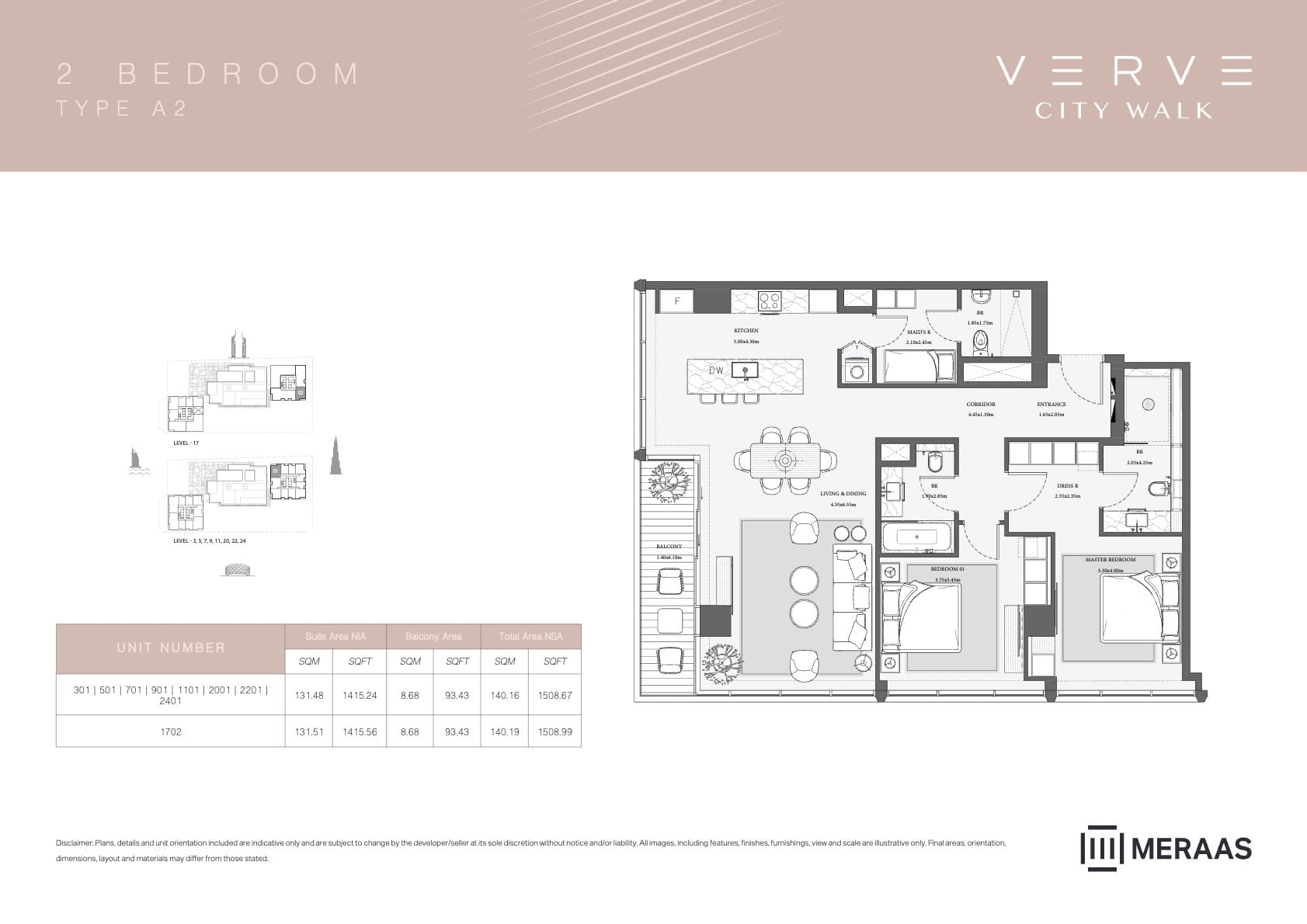 Verve City Walk - Tower A, 2-Bed Floor Plan, type: Tower B - 2BR - A2