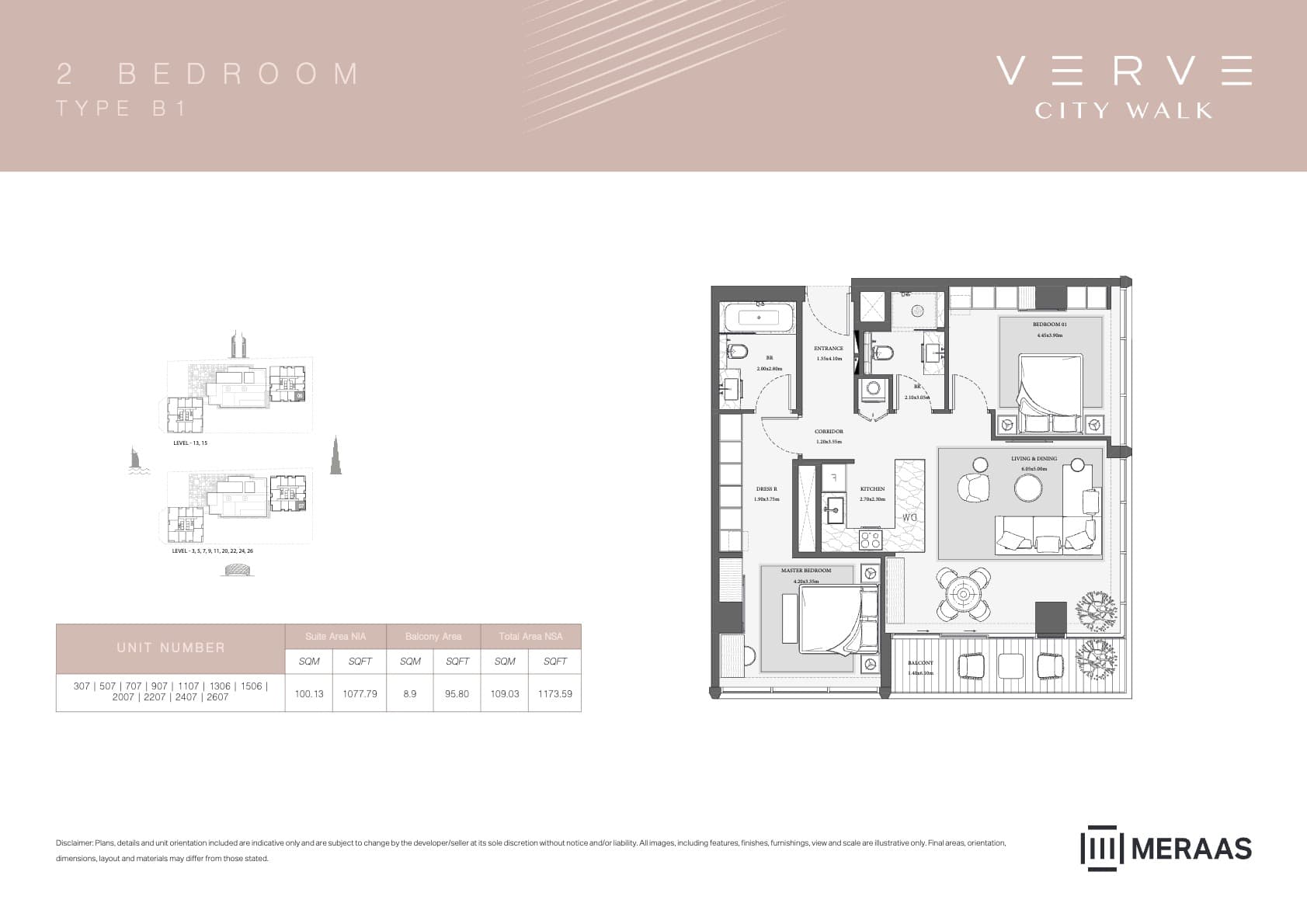 Verve City Walk - Tower A, 2-Bed Floor Plan, type: Tower B - 2BR - B1