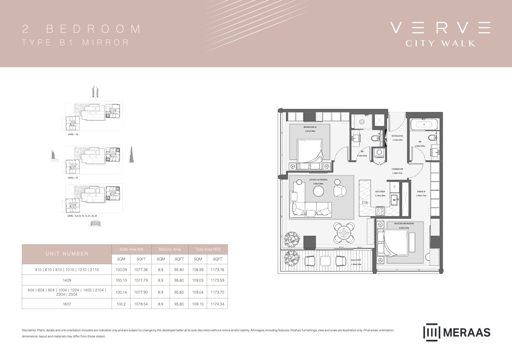 Verve City Walk - Tower A, 2-Bed Floor Plan, type: Tower B - 2BR - B1 MIRROR