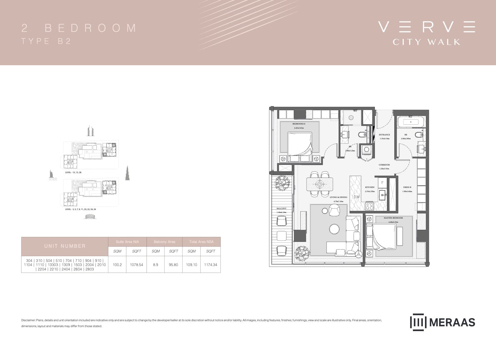 Verve City Walk - Tower A, 2-Bed Floor Plan, type: Tower B - 2BR - B2