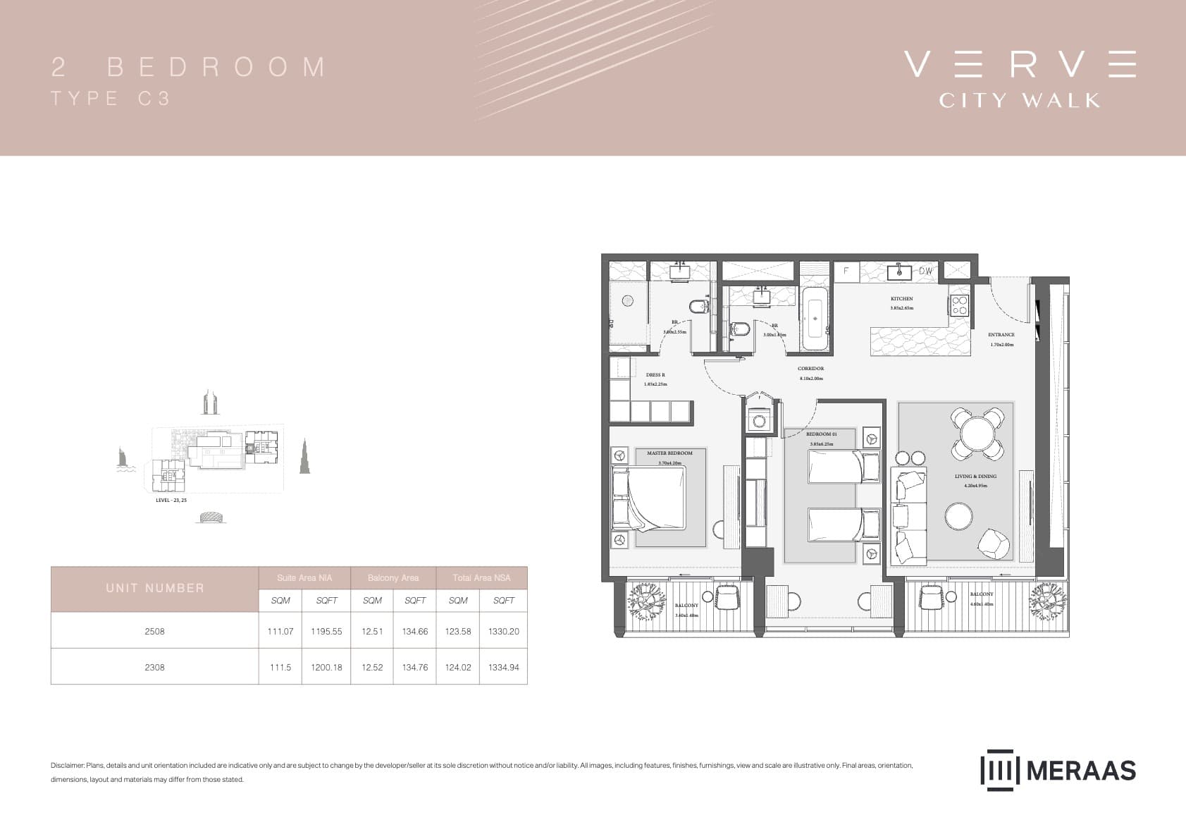 Verve City Walk - Tower A, 2-Bed Floor Plan, type: Tower B - 2BR - C3
