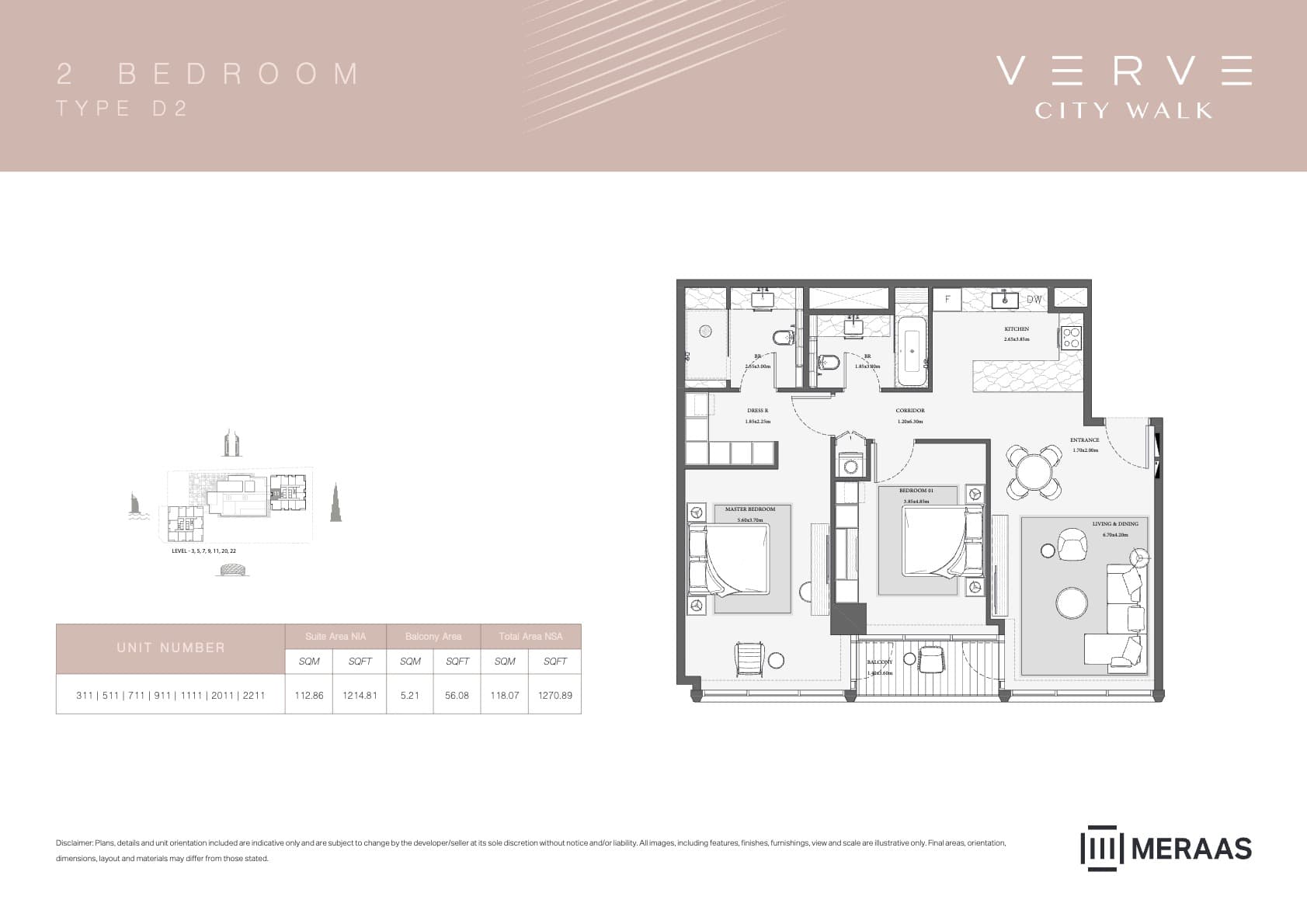 Verve City Walk - Tower A, 2-Bed Floor Plan, type: Tower B - 2BR - D2