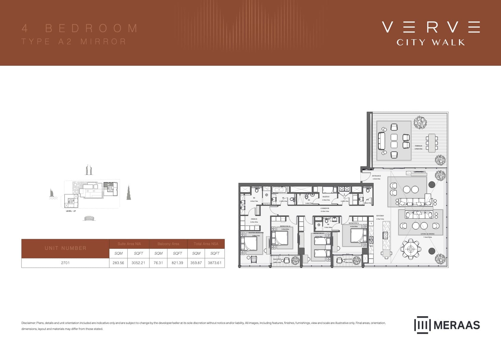 Verve City Walk - Tower A, 4-Bed Floor Plan, type: Tower B - 4BR - A2 MIRROR