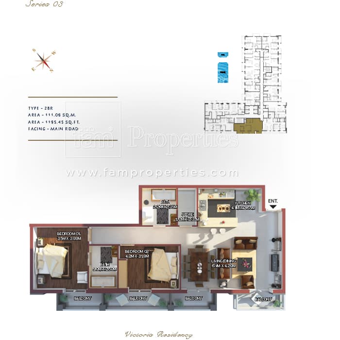 Victoria Residency, 2-Bed Floor Plan, type: 2 Bedroom