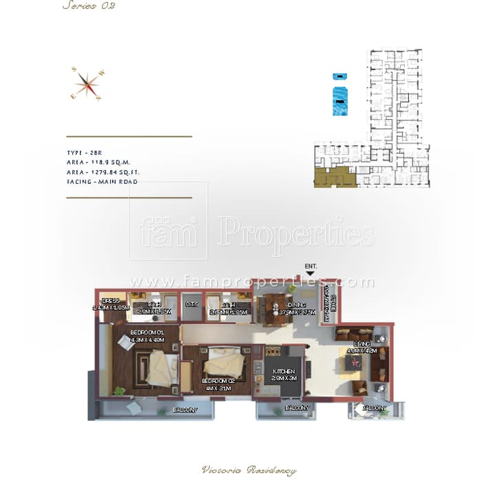 Victoria Residency, 2-Bed Floor Plan, type: 2 Bedroom