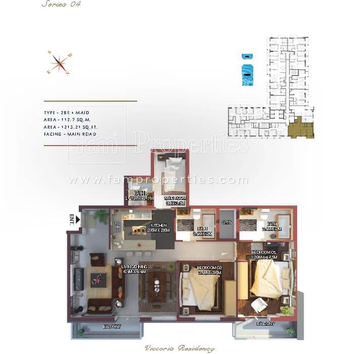 Victoria Residency, 2-Bed Floor Plan, type: 2 Bedroom