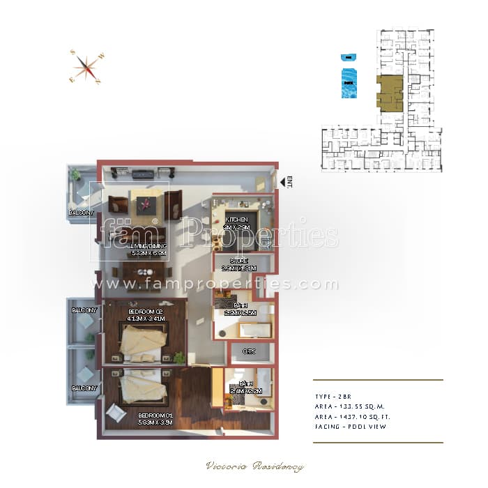 Victoria Residency, 2-Bed Floor Plan, type: 2 Bedroom
