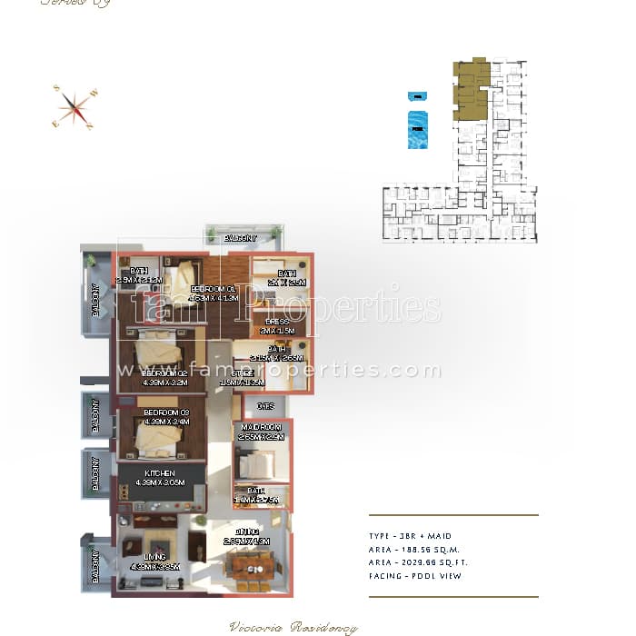 Victoria Residency, 3-Bed Floor Plan, type: 3 Bedroom