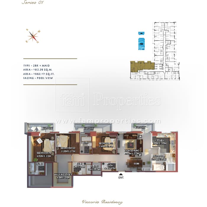 Victoria Residency, 3-Bed Floor Plan, type: 3 Bedroom
