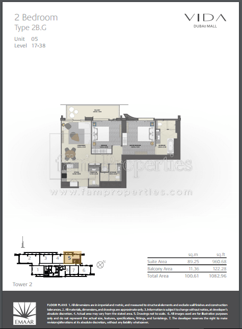 Vida Dubai Mall Tower 2, 2-Bed Floor Plan, type: 2 Bedroom