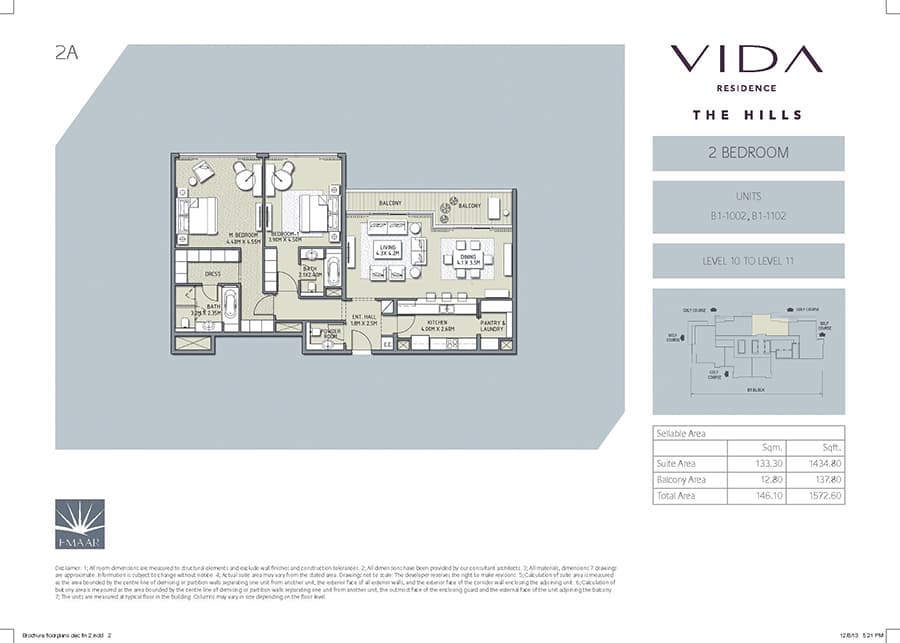 Vida Residence The Hills A, 2-Bed Floor Plan, type: 2 Bedroom