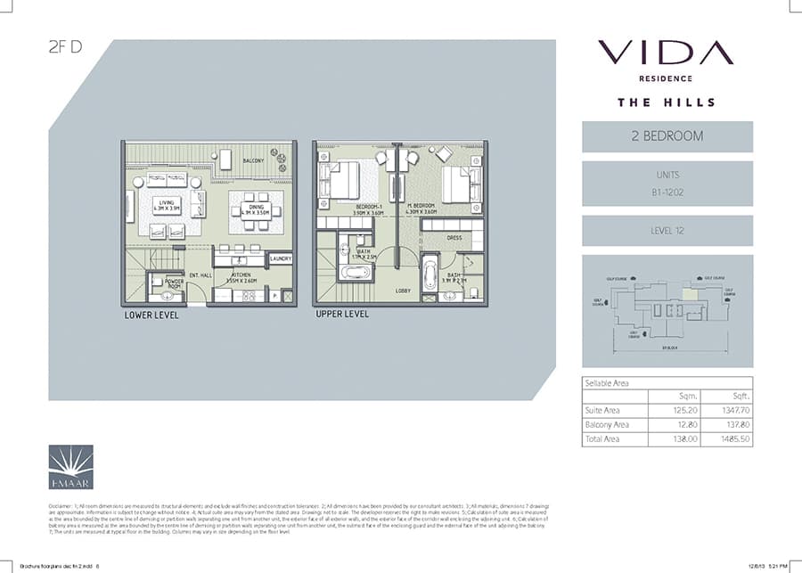 Vida Residence The Hills A, 2-Bed Floor Plan, type: 2 Bedroom