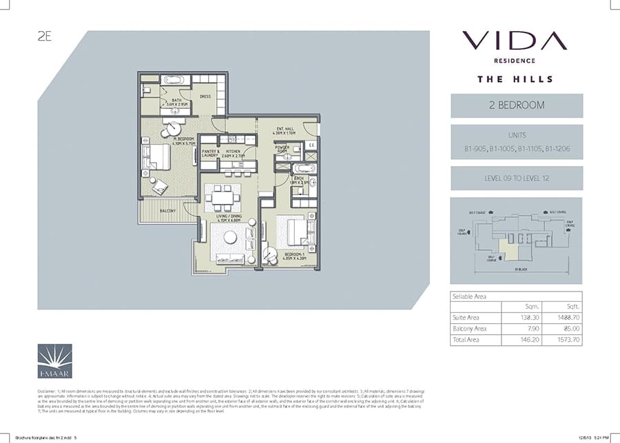 Vida Residence The Hills A, 2-Bed Floor Plan, type: 2 Bedroom