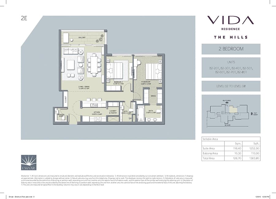 Vida Residence The Hills A, 2-Bed Floor Plan, type: 2 Bedroom