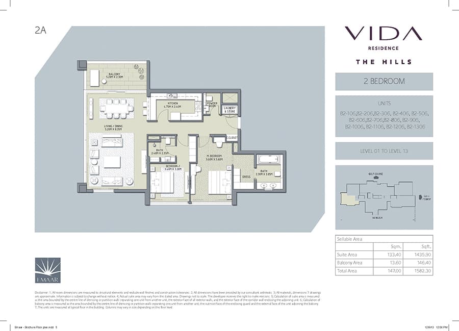 Vida Residence The Hills A, 2-Bed Floor Plan, type: 2 Bedroom