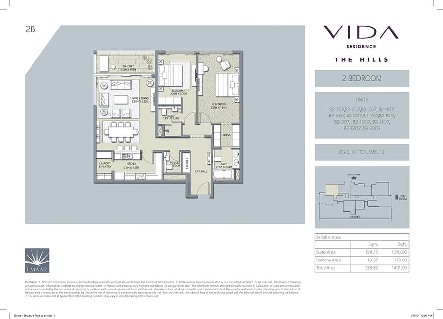 Vida Residence The Hills A, 2-Bed Floor Plan, type: 2 Bedroom