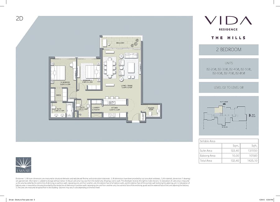 Vida Residence The Hills A, 2-Bed Floor Plan, type: 2 Bedroom