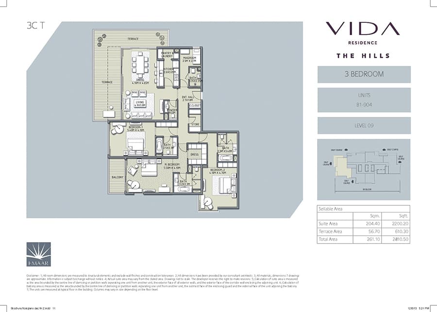 Vida Residence The Hills A, 3-Bed Floor Plan, type: 3 Bedroom