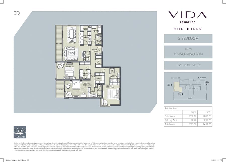 Vida Residence The Hills A, 3-Bed Floor Plan, type: 3 Bedroom