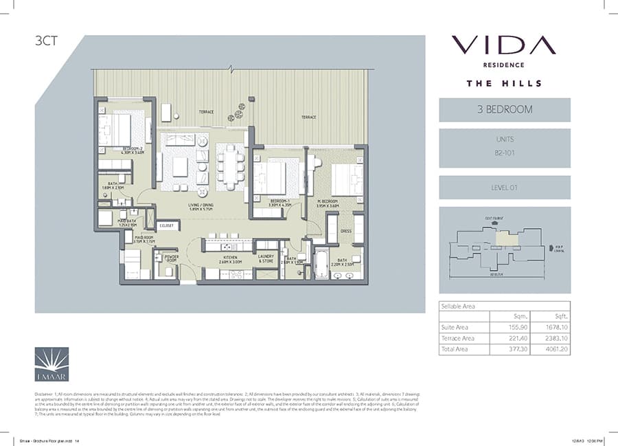 Vida Residence The Hills A, 3-Bed Floor Plan, type: 3 Bedroom